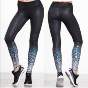 ALO Yoga Black Leggings with Blue Gradient Sequin Print